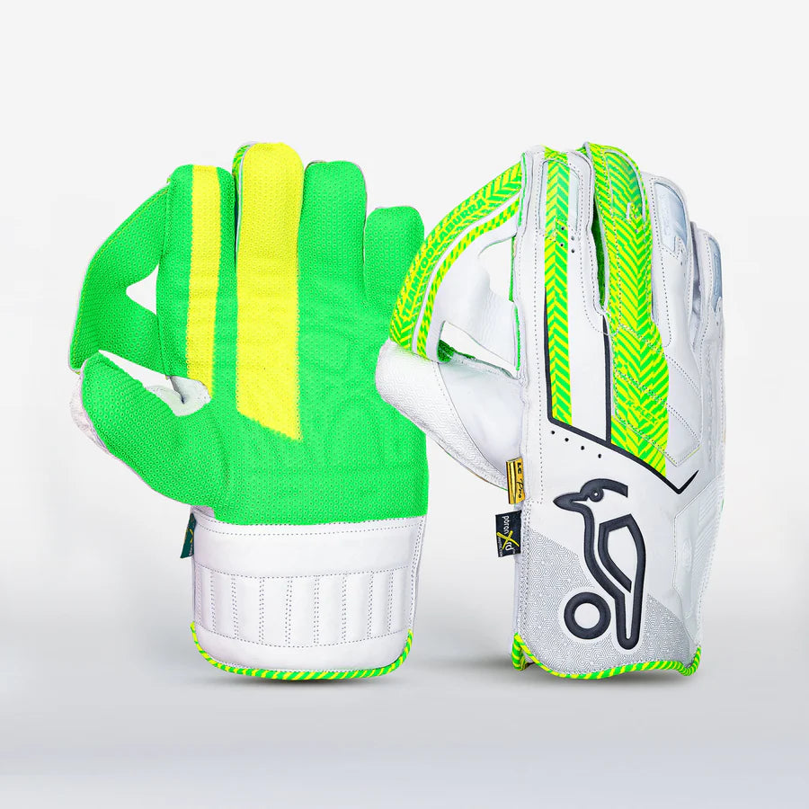 Kookaburra Long Cut Pro wicket keeping gloves, front view showing the professional long-cut design and strap.