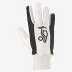 Close-up of white full cotton fabric on Kookaburra wicket keeping inner gloves.