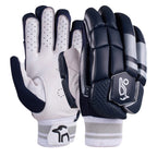 Kookaburra 4.1 T/20 batting gloves front view in navy blue, premium leather cricket gloves for professional players.
