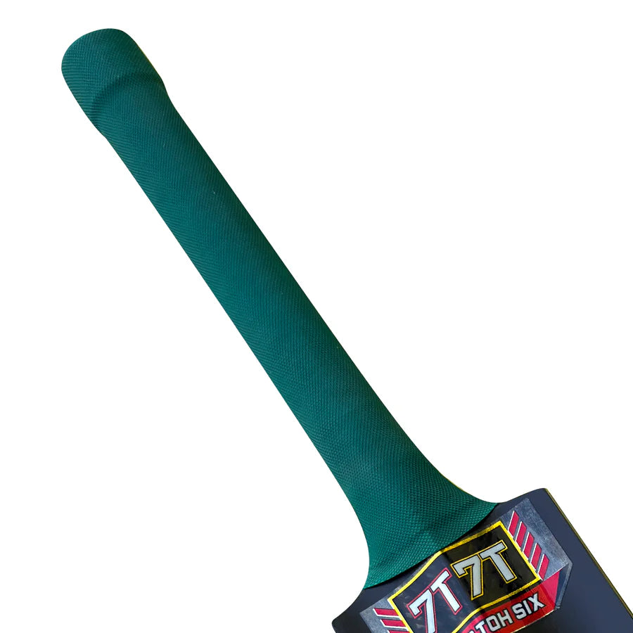 Bottom angle highlighting the protective rubber toe guard on the Cricketer Point 7T7T Gold Edition Hard Tennis Bat.