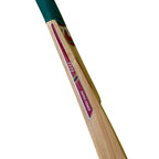 Angled full profile of the Cricketer Point 7T7T Gold Edition Hard Tennis Bat highlighting its thick edges.