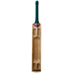 View of the textured handle grip contrasting with the natural Kashmir willow wood on the 7T7T Gold Edition Hard Tennis Bat.