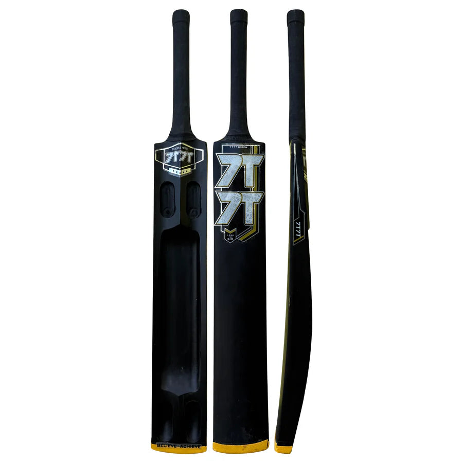 Front profile of the Cricketer Point 7T7T One Side Hero Edition Red Tennis Bat showcasing the Kashmir willow blade.