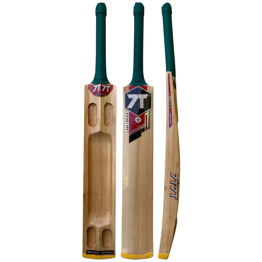 Close-up displaying the structural V-splice where the cane handle meets the blade on the 7T7T Gold Edition Hard Tennis Bat.