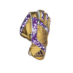 Close-up of the genuine leather palm and stitched seams on the Adidas Pellara 3.0 Wicket Keeping Glove Gold.