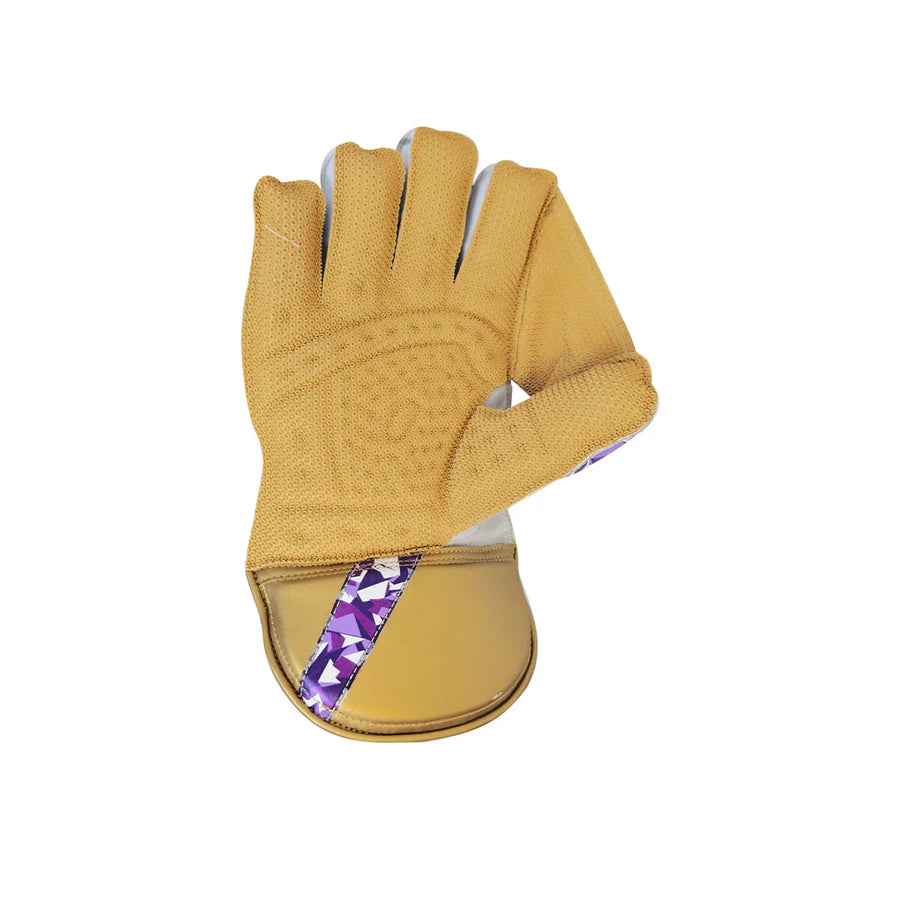 Rear view of the Adidas Pellara 3.0 Wicket Keeping Glove Gold highlighting the premium PU back paneling.
