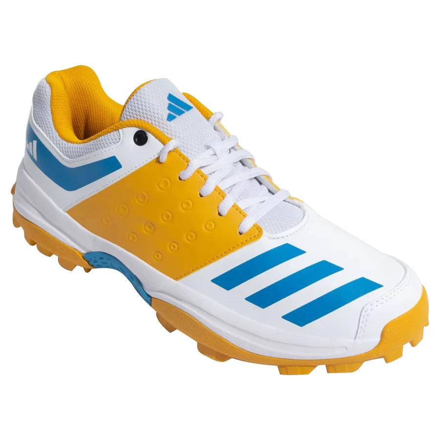 Under sole view showing the aggressive rubber outsole and speed grip configuration of the Adidas CRINU 23 Cricket Shoes.