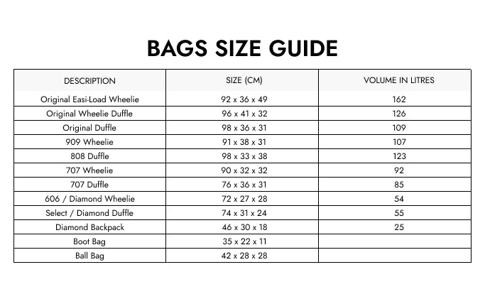 Size Guide — Gunn & Moore Select Duffle Cricket Bag 2026