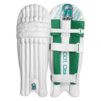 White CA Pro 10000 Batting Pads displaying lightweight knee roll protection and secure straps