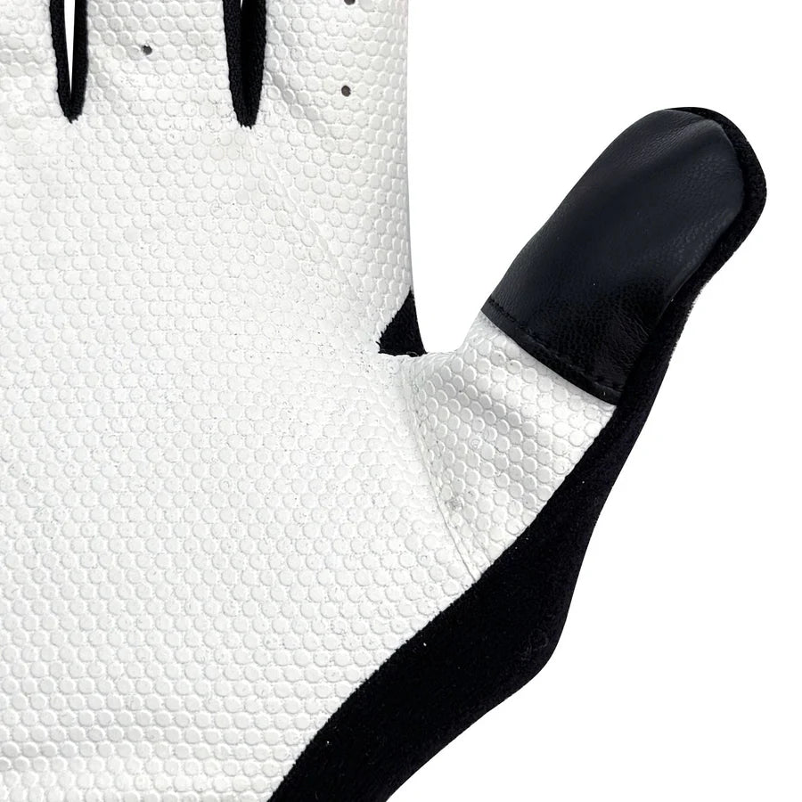 Close-up of the reinforced thumb area on the white Cric Class Master Tape Ball Inner under-gloves.