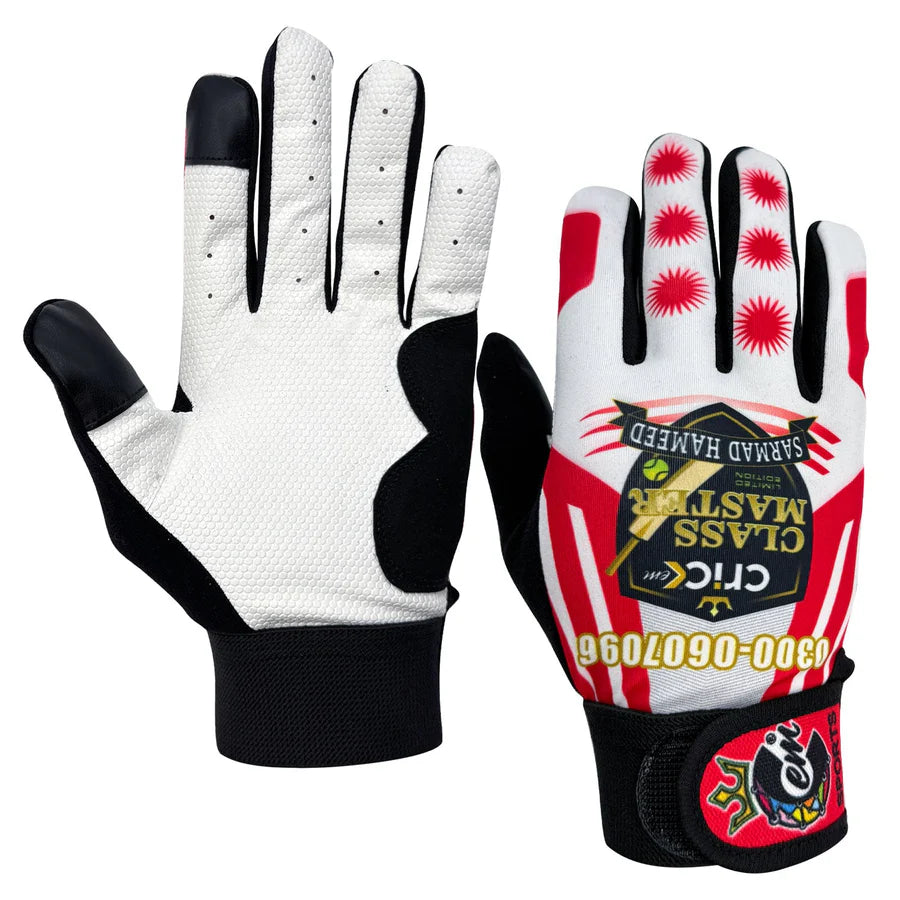Front view of white Cric Class Master Tape Ball Inner gloves showing the premium soft fabric construction.