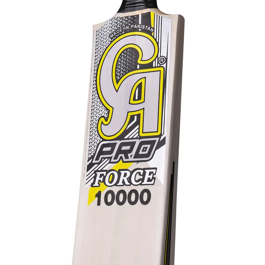 Toe guard view of the Ca Pro Force 10000 tape ball cricket bat showing the clean bottom edge protection designed for long-lasting use.