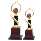 Pro Cricket Trophy -272 displayed on a polished wooden base, featuring a detailed metal bowler and cricket ball.
