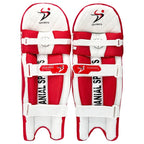 Side profile of DS T/20 Cricket Batting Pads Red showing knee roll structure and adjustable secure straps