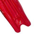 Instep and ankle section of DS T/20 Cricket Batting Pads Red showing durable bottom edge construction
