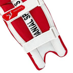 Pair of DS T/20 Cricket Batting Pads Red laid flat showing complete front design available at Cricketer Point