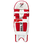 Side profile of DS T/20 Cricket Batting Pads Red showing high-density foam padding layer and knee roll shape