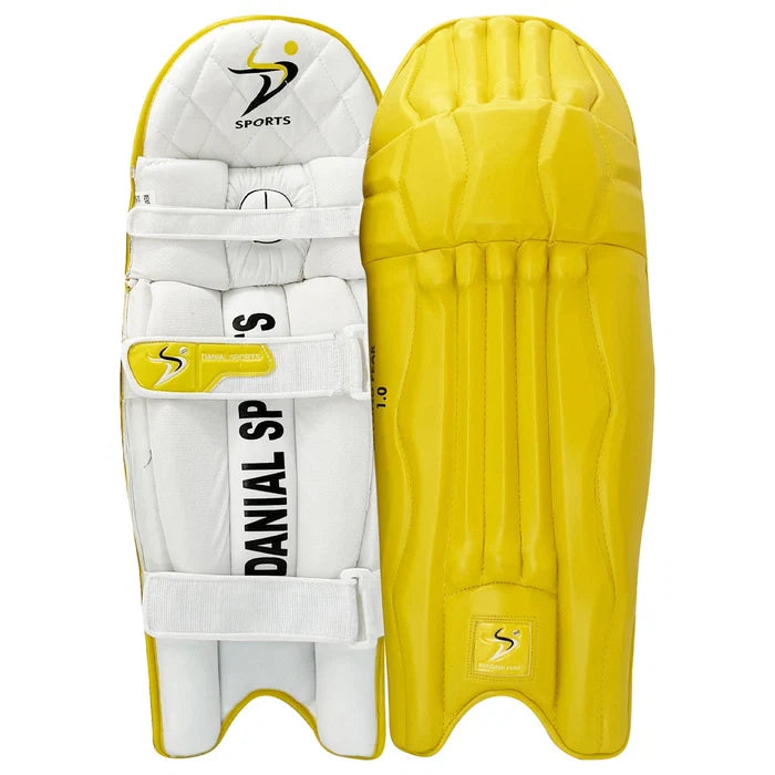 DS T/20 Cricket Batting Pads Yellow front pair view showing yellow face padding at Cricketer Point