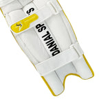 DS T/20 Cricket Batting Pads Yellow pair laid flat showing complete modern visual design features