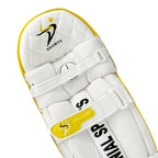Single DS T/20 Cricket Batting Pad Yellow standing upright to demonstrate overall shape and fit