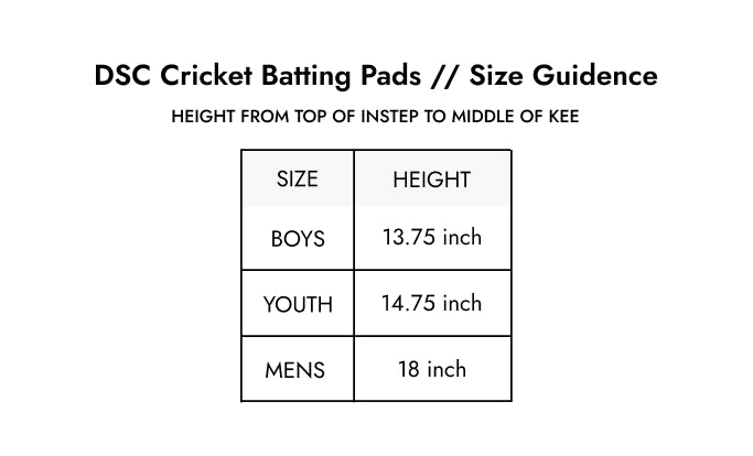 Size Guide — DSC Rage Cricket Batting Pads