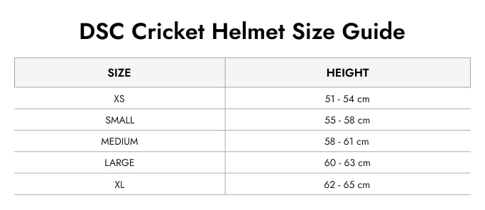 Size Guide — Casque de cricket DSC Bouncer