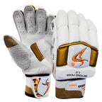 Pair of DS D 1.0 WhiteGold youth cricket batting gloves showing front and back views.