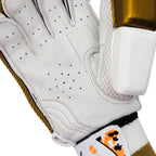 Close-up of the palm and thumb pad of the DS D 1.0 WhiteGold youth cricket batting glove.