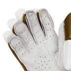 Close-up of the perforated leather fingers on the palm side of the DS D 1.0 WhiteGold youth batting glove.