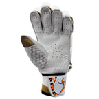 Palm side view of the DS D 1.0 WhiteGold youth cricket batting glove showing perforated leather and wrist strap.