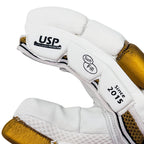 Side view of the cricket glove displaying USP protection and Soft Fill specifications.