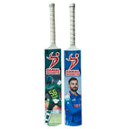 air of Danial Sports junior cricket bats featuring Babar Azam green design and Virat Kohli blue design side by side.