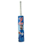 Danial Sports junior cricket bat full length showing Virat Kohli graphic with MRF bat and website branding on pure white background.