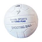 Pair of white Danial Sports Beyond Fear and Gold leather shooting volleyballs