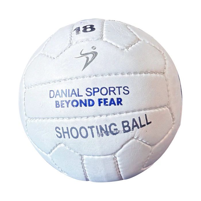Pair of white Danial Sports Beyond Fear and Gold leather shooting volleyballs