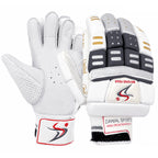 Pair of Ds BLK SLV cricket batting gloves showcasing both palm and front protective padding.