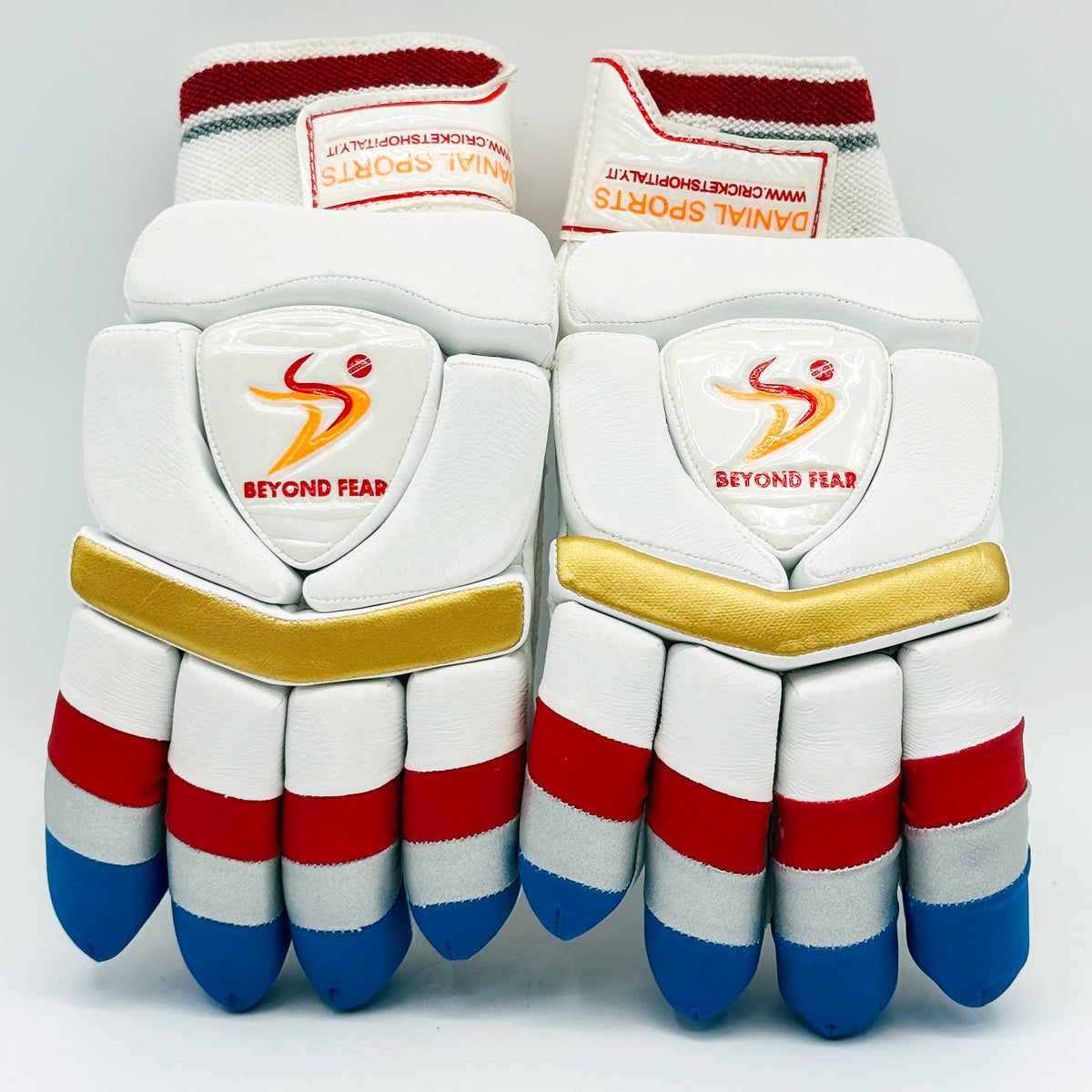 Palm view of the youth cricket batting glove with perforated leather grip and secure wrist fastening.