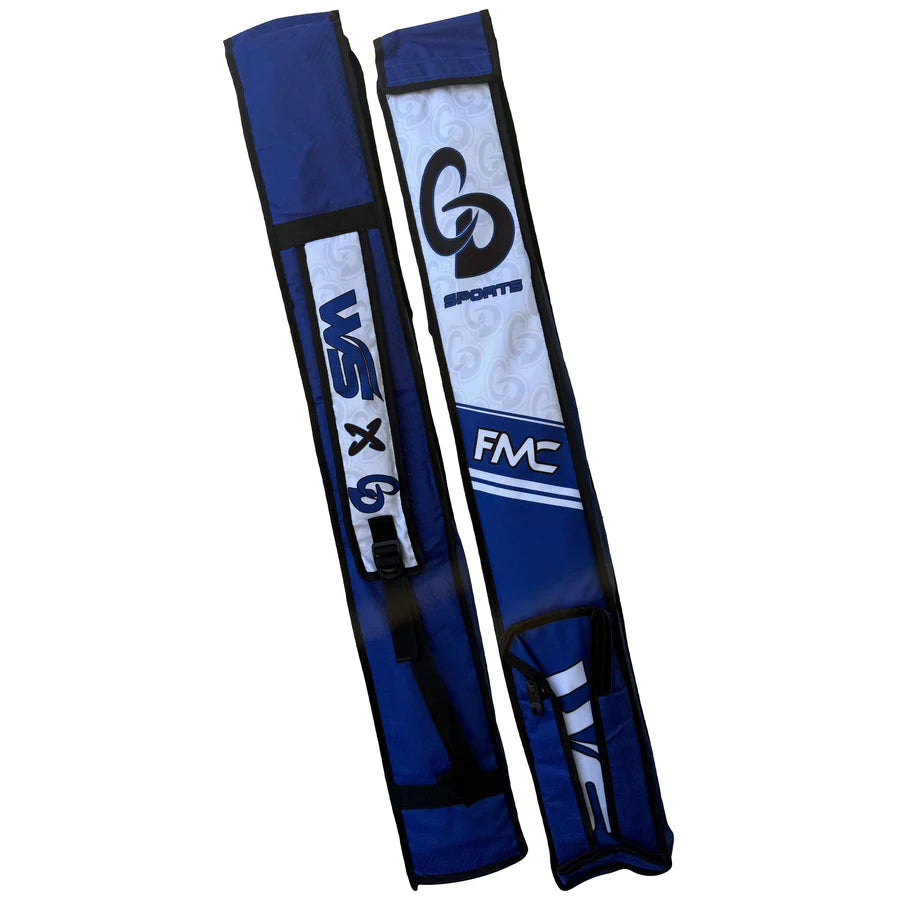 Full length view of the black Cd & Fmc Tape Ball Bat Cover by Cricketer Point with clean stitched edges.