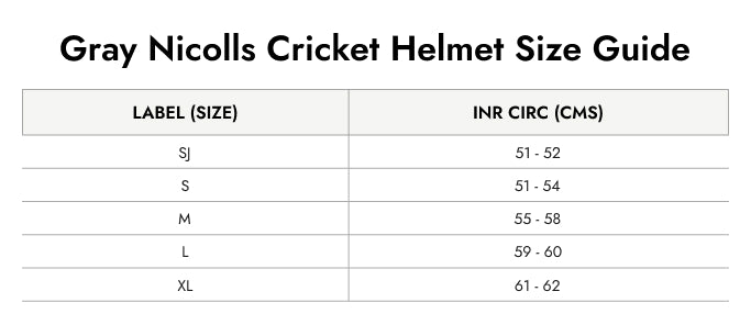 Size Guide — Casque de cricket Gray Nicolls Atomic 360