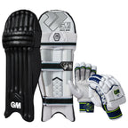 Junior player wearing Gunn & Moore 606 pads and gloves set behind stumps

