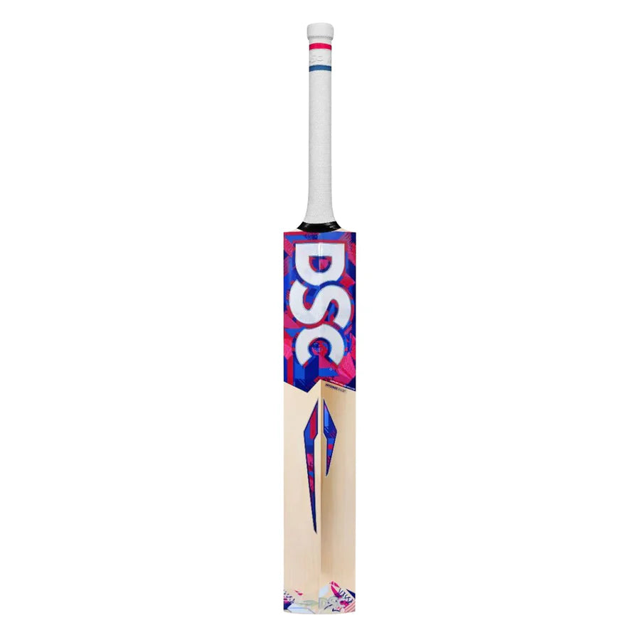 The DSC Intense Rage bat balanced on a finger, demonstrating its perfect pickup and balance point.