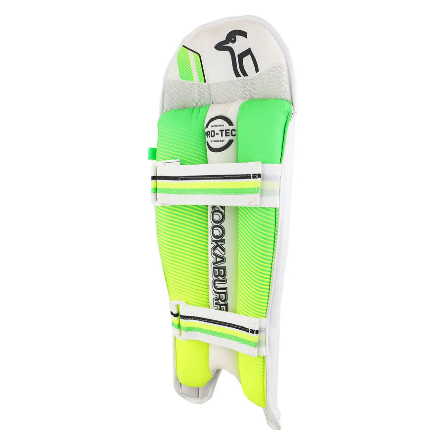 Side angle of Kookaburra 4.0 keeping pads highlighting low-profile, ergonomic shape.

