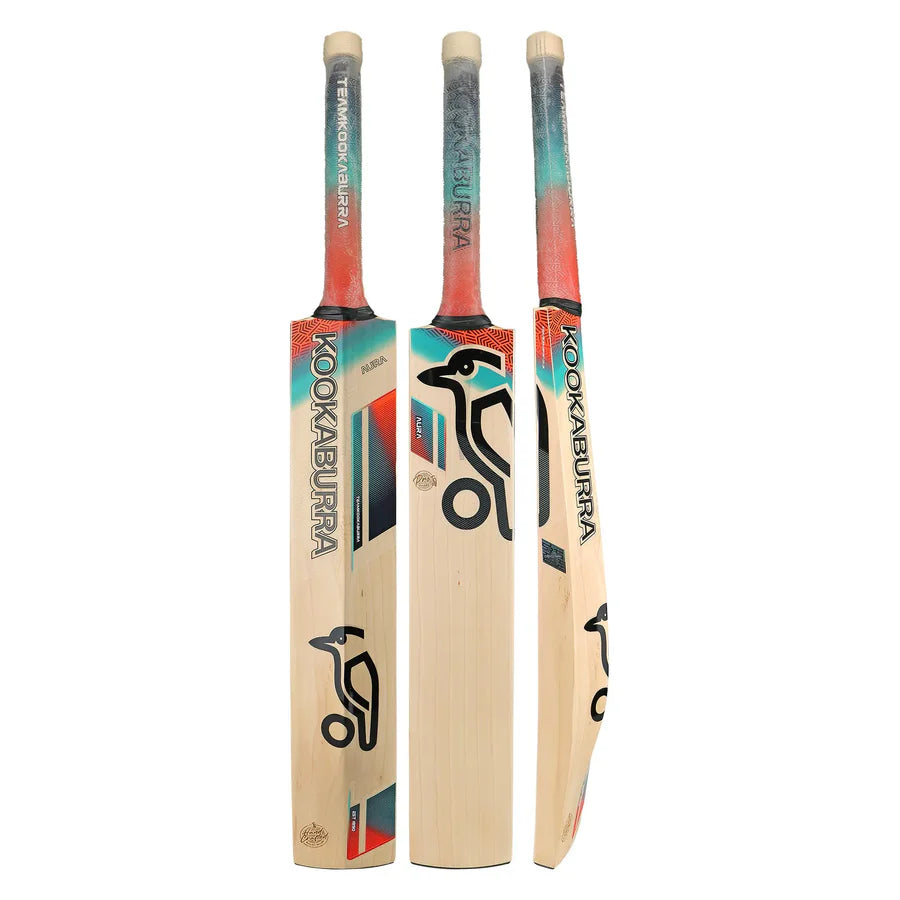 Kookaburra Aura Pro English Willow Cricket Bat 2025 - full front view with Aura graphics

