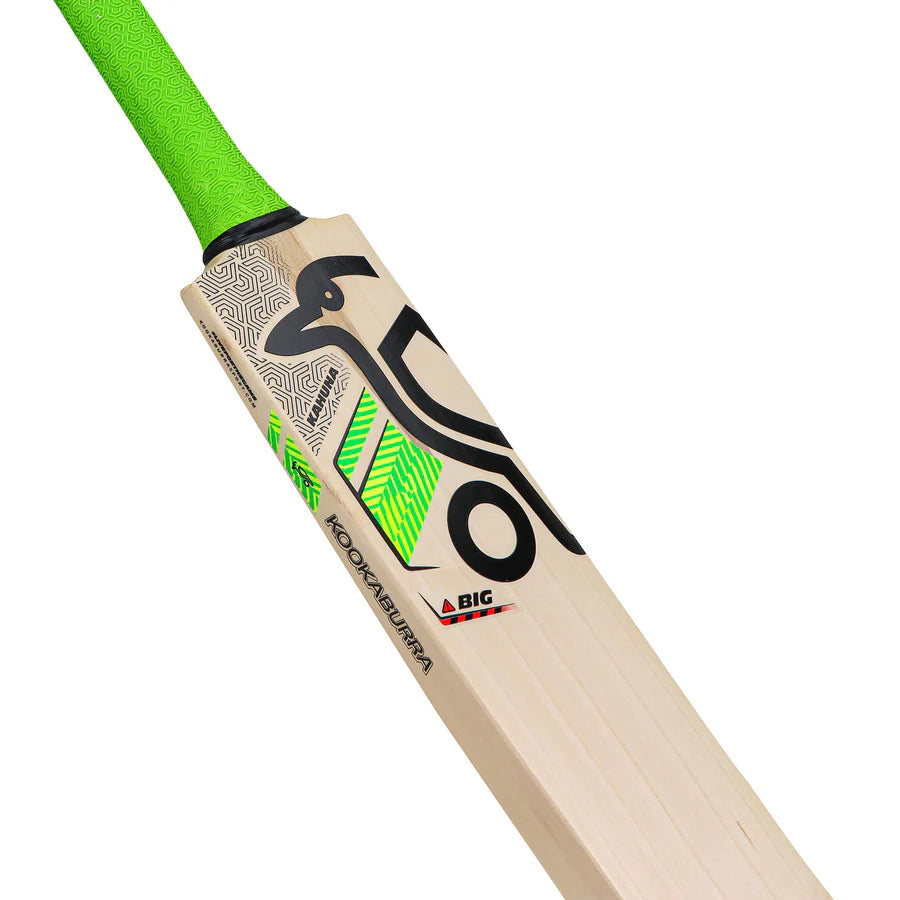 Kookaburra Big Kahuna Cricket Bat held in hand showing short handle length

