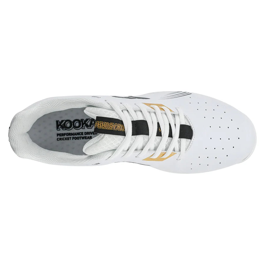 Action-style image of Kookaburra KC 3.0 spike shoes on a pitch, from Cricketer Point.

