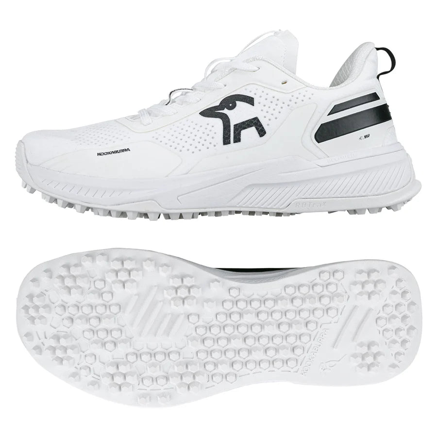 Kookaburra KC Players Rubber Cricket Shoes white black lightweight front view

