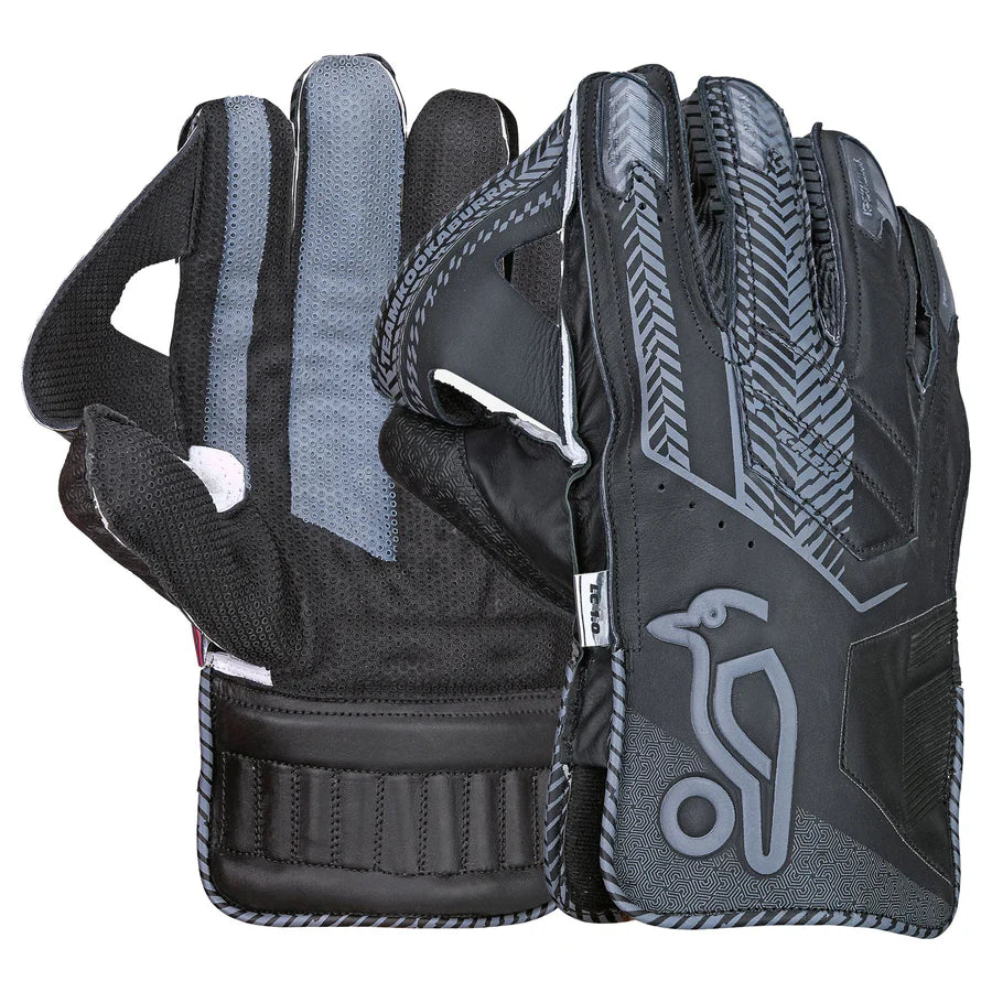 Kookaburra LC 1.0 wicket keeping gloves front view showing long cut design and premium leather.