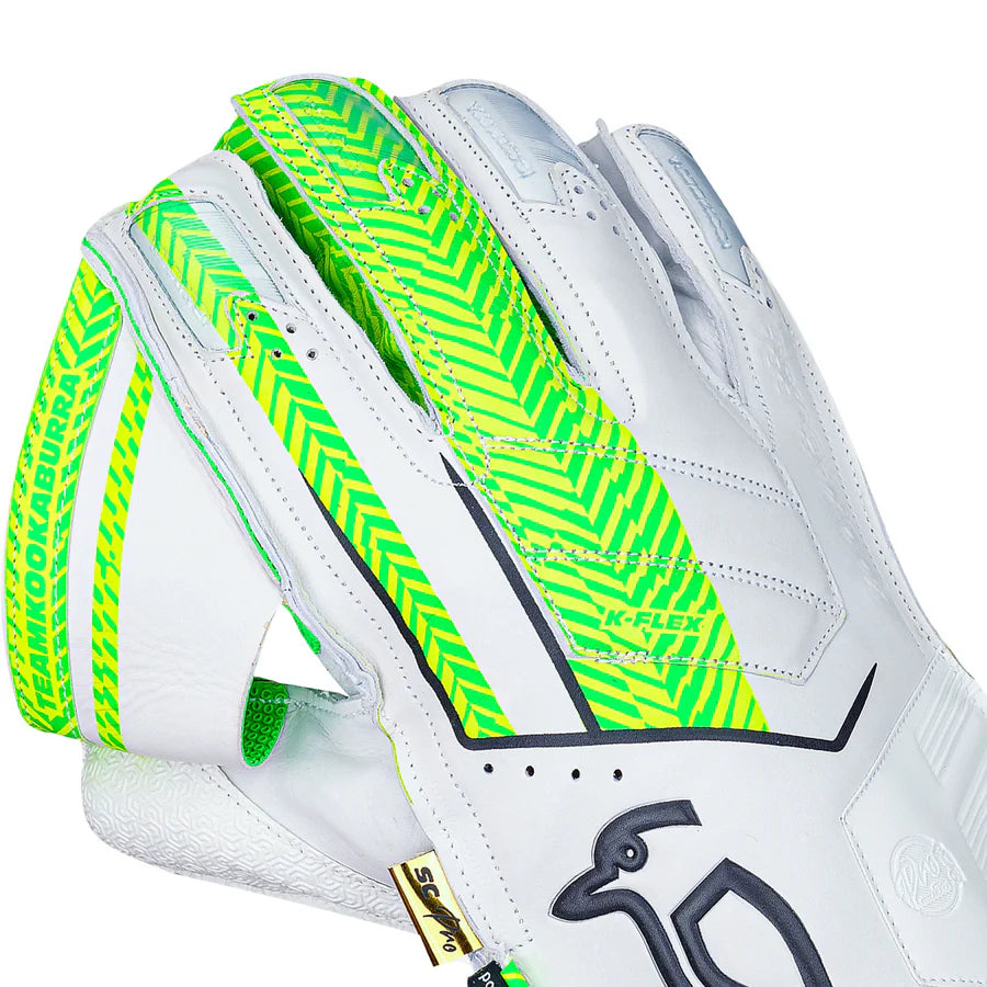 Close-up of premium foam padding on Kookaburra Short Cut Pro wicket keeping gloves

