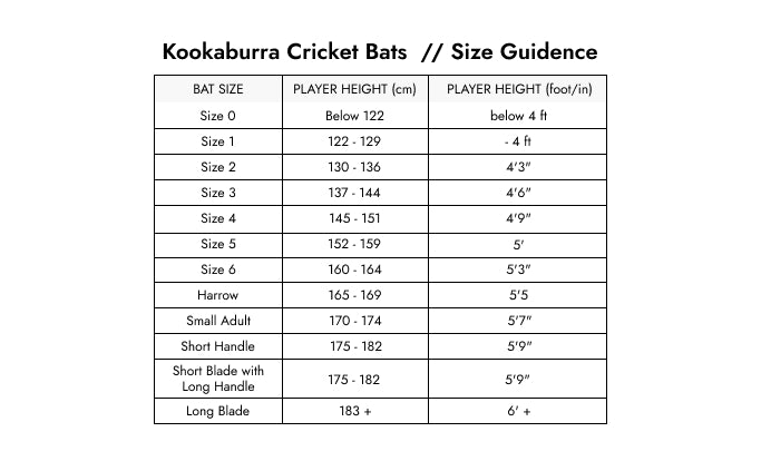 Size Guide — Kookaburra TB 1000 Red Tennis Bat