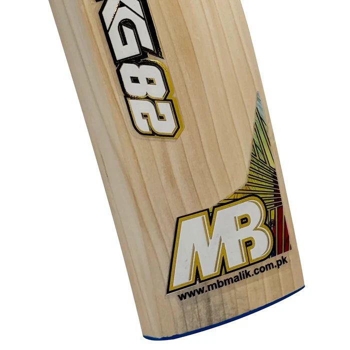 Close-up of MB Malik KG 82 bat sweet spot and edge detail